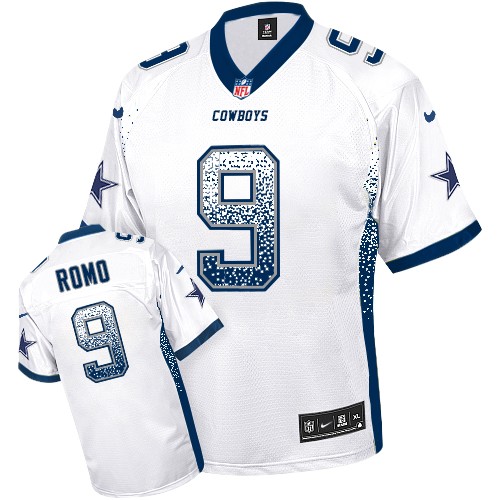 Men's Elite Tony Romo Nike Jersey White - #9 Drift Fashion NFL Dallas Cowboys